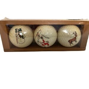 Vintage Spalding Golf Balls (3) Christmas Santa Claus In Wood Display Box New